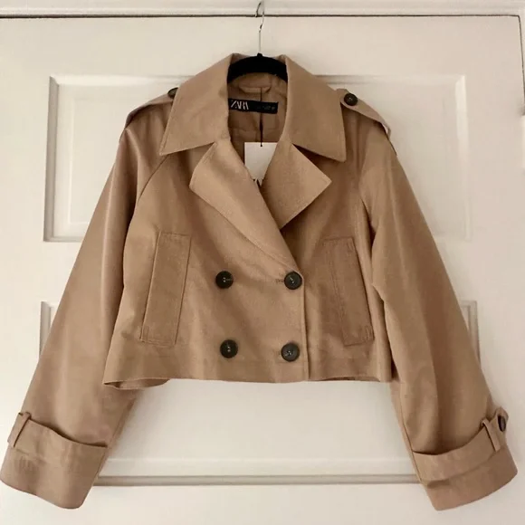 NWT Zara cropped trench jacket in taupe brown. - Picture 3 of 7